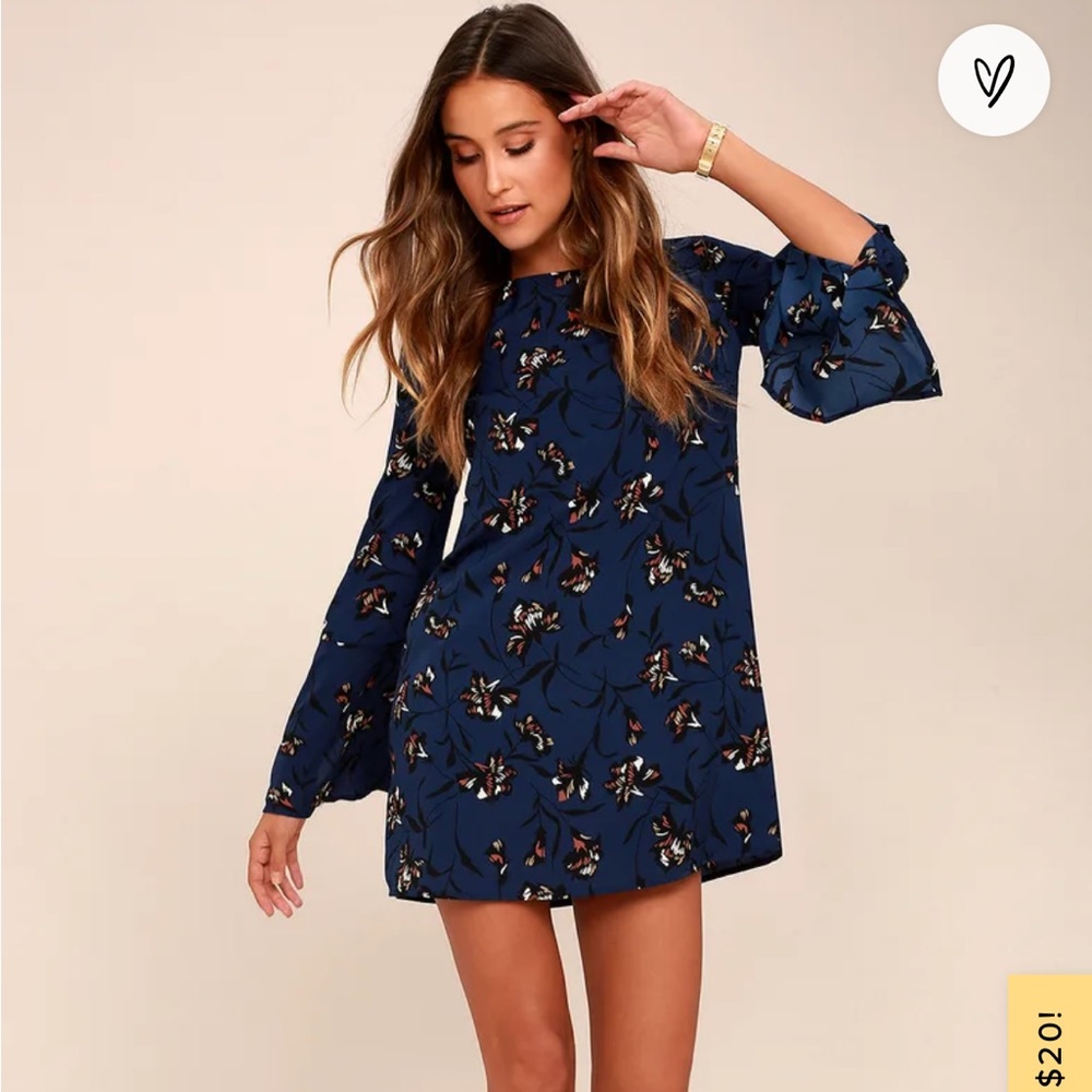 Pleasant Valley Navy Blue Floral Print Long Sleeve Shift Dress